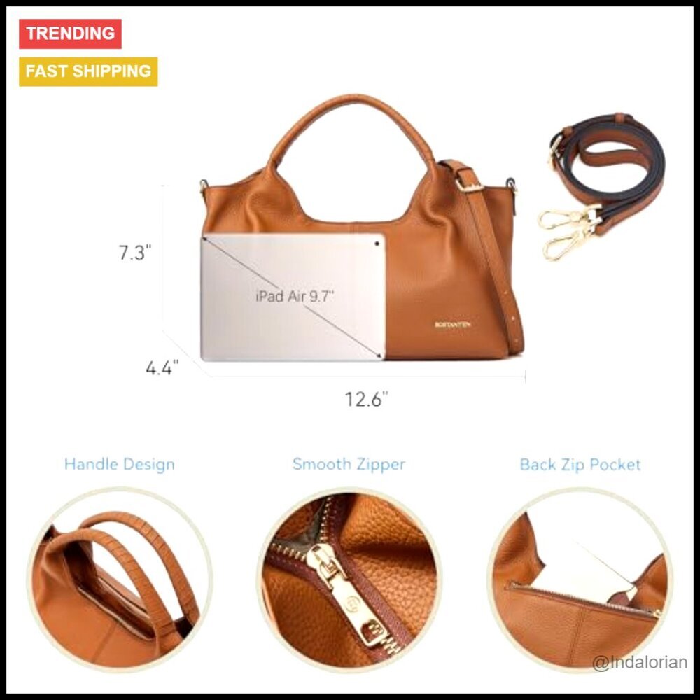 Genuine Leather Satchel Handbag Crossbody Shoulder Bag Top Handle Designer Chic - Picture 5 of 7